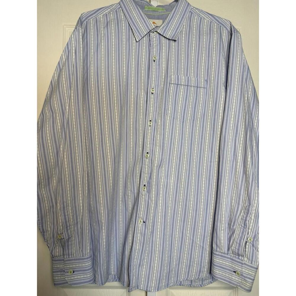 Tommy Bahama Shirt Blue Striped Modern Fit  Button Up Long Sleeve Mens XL